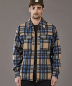 Just Another Fisherman Apparel CABIN CHECK JACKET - TAN/BLUE
