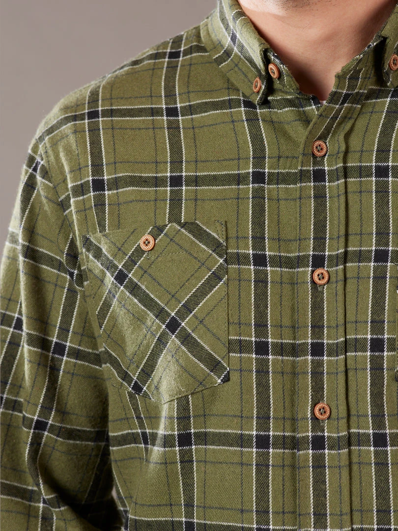 Just Another Fisherman Apparel FLANAGAN FLANNEL SHIRT - MILITARY OLIVE/BLACK CHECK 7 Just Another Fisherman Apparel FLANAGAN FLANNEL SHIRT - MILITARY OLIVE/BLACK CHECK