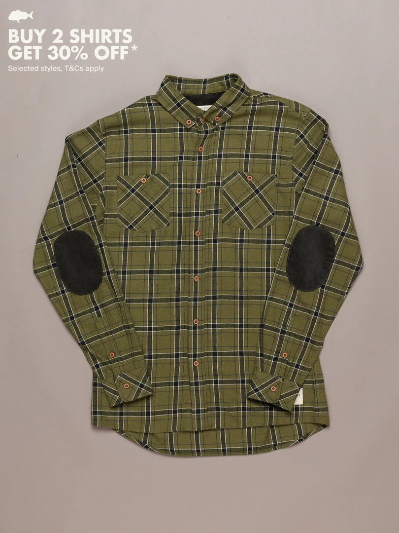 Just Another Fisherman Apparel FLANAGAN FLANNEL SHIRT - MILITARY OLIVE/BLACK CHECK 3 Just Another Fisherman Apparel FLANAGAN FLANNEL SHIRT - MILITARY OLIVE/BLACK CHECK