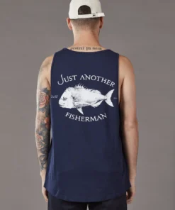 Just Another Fisherman SNAPPER LOGO SINGLET - NAVY Apparel