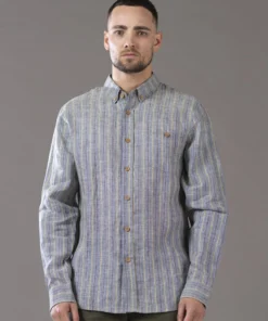 Just Another Fisherman STRIPE ANCHORAGE SHIRT - BLUE/MOSS STRIPE Apparel